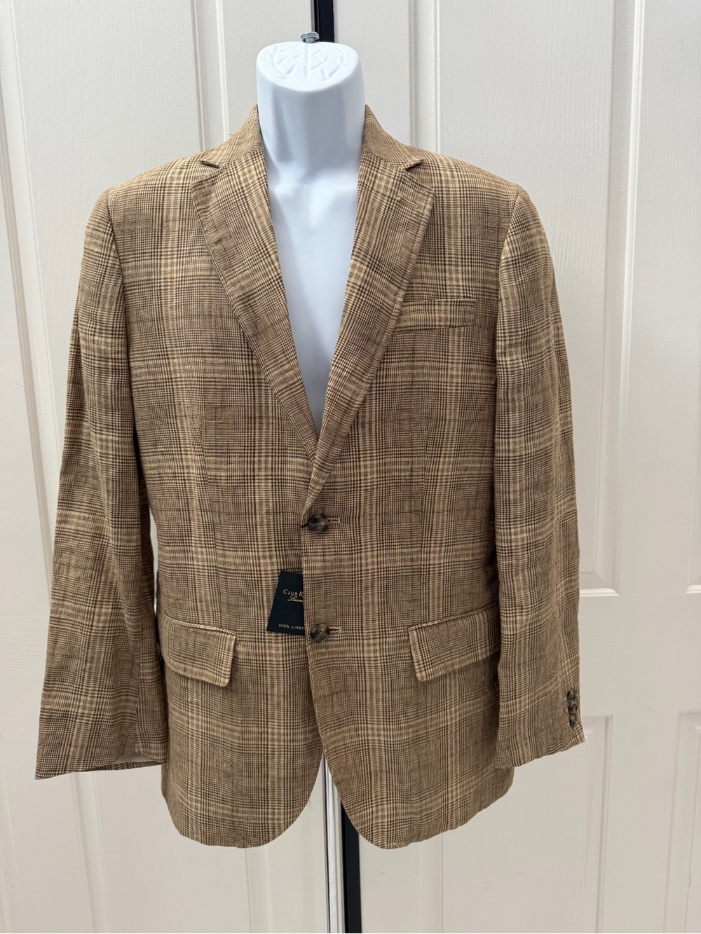 Club Room Luxury Linen Plaid Brown Blazer Sz S